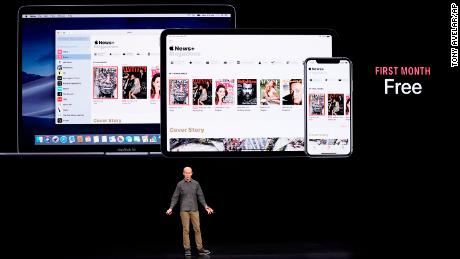 Roger Rosner, Apple vice president of applications, speaks at the Steve Jobs Theater during an event to announce new products Monday.