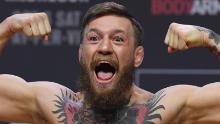 LAS VEGAS, NEVADA - OCTOBER 05:  Conor McGregor poses during a ceremonial weigh-in for UFC 229 at T-Mobile Arena on October 05, 2018 in Las Vegas, Nevada. McGregor will challenge UFC lightweight champion Khabib Nurmagomedov for his title at UFC 229 on October 6 at T-Mobile Arena in Las Vegas.  (Photo by Ethan Miller/Getty Images)