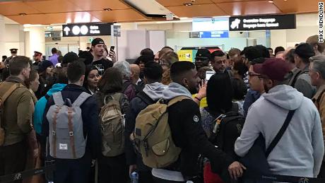 From tweet: &quot;20 min to board, @wowairsupport cancels the flight. But then sends an email that it&#39;s just delayed until 9pm. Oh but the crew left because it was cancelled. Updates coming from the guy in the middle of this crowd.&quot;