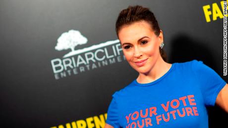 US actress/activist Alyssa Milano arrives for the premiere of &quot;Fahrenheit 11/9&quot; at the Samuel Goldwyn theatre in Beverly Hills, California on September 19, 2018. (Photo by VALERIE MACON / AFP) (Photo credit should read VALERIE MACON/AFP/Getty Images)