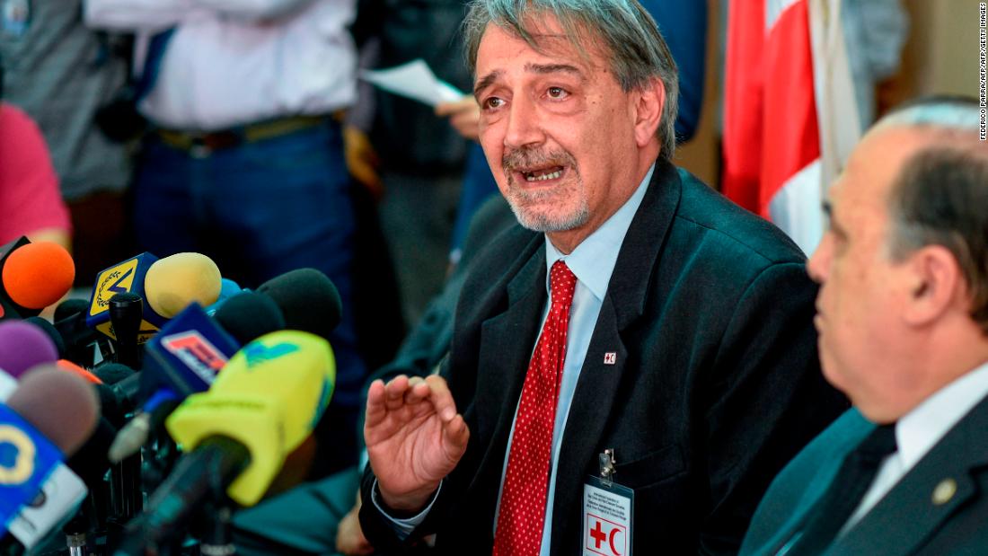 The head of the International Federation of Red Cross and Red Crescent Societies (IFRC) Francesco Rocca, speaks during a press conference in Caracas, on March 29, 2019. - The Red Cross announced Friday it would begin distributing humanitarian aid in crisis-torn Venezuela in two weeks&#39; time. (Photo by Federico Parra / AFP)        (Photo credit should read FEDERICO PARRA/AFP/Getty Images)