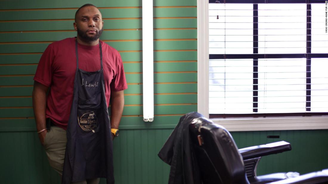 Jermaine Lewis co-owns the Kuttin' Edges barber shop in Norfolk, VIrginia.