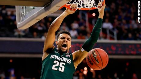 Michigan State forward Kenny Goins scores against Duke on Sunday. Michigan State won and advanced to the Final Four.