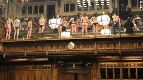 Topless environmental protestors distract lawmakers in UK Parliament during Brexit debate