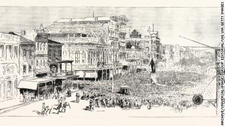 An artist&#39;s sketch depicts the mob that gathered in New Orleans in 1891 to &quot;avenge&quot; the police commissioner&#39;s murder.