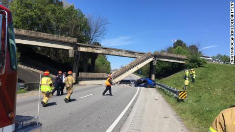 A section of concrete fell from a bridge in Chattanooga, Tennessee, on Monday, shutting down two interstate ramps.