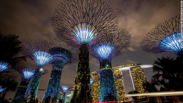 Singapore&#39;s Supertree Grove seen during a light show. The city state prides itself on its tech savviness, but this often goes hand in hand with heavy censorship. 