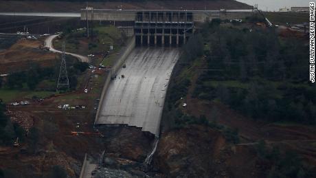 The damaged main spillway in February 2017.