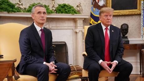 U.S. President Donald Trump and NATO Secretary General Jens Stoltenberg (L) talk to reporters in the Oval Office at the White House April 02, 2019 in Washington, DC. 