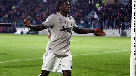 Moise Kean celebrates in front of the Cagliari fans that had been racially abusing him.