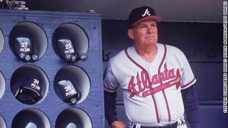 4 Apr 1994: ATLANTA BRAVES MANAGER BOBBY COX IN THE DUGOUT AT SAN DIEGO JACK MURPHY STADIUM.