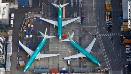 An aerial photo shows Boeing 737 MAX airplanes parked on the tarmac at the Boeing Factory in Renton, Washington, U.S. March 21, 2019.  REUTERS/Lindsey Wasson