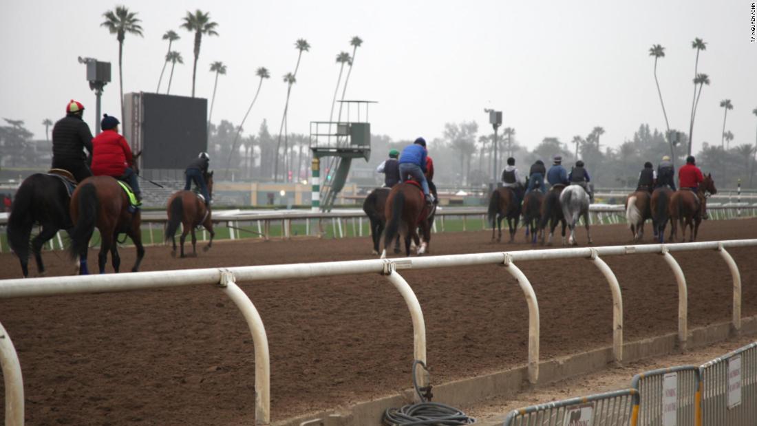 Horses exercise at Santa Anita, which hosts its final meeting of the season this weekend.