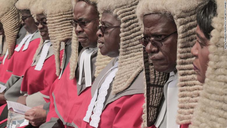 Chief judges of the Zimbabwean Supreme Court attend the swearing-in of President Emmerson Mnangagwa. 