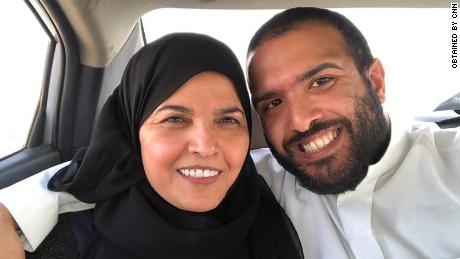 Salah al-Haidar and his mother Aziza al-Yousef in a car after a Saudi court granted her temporary release in March. Yousef is a prominent women&#39;s rights defender who spent nearly a year behind bars. Haidar was arrested on April 4, around two weeks after his mother&#39;s release.