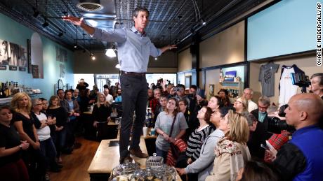 Beto O&#39;Rourke speaks to local residents during a meet and greet at the Beancounter Coffeehouse &amp; Drinkery, Thursday, March 14, 2019, in Burlington, Iowa. 