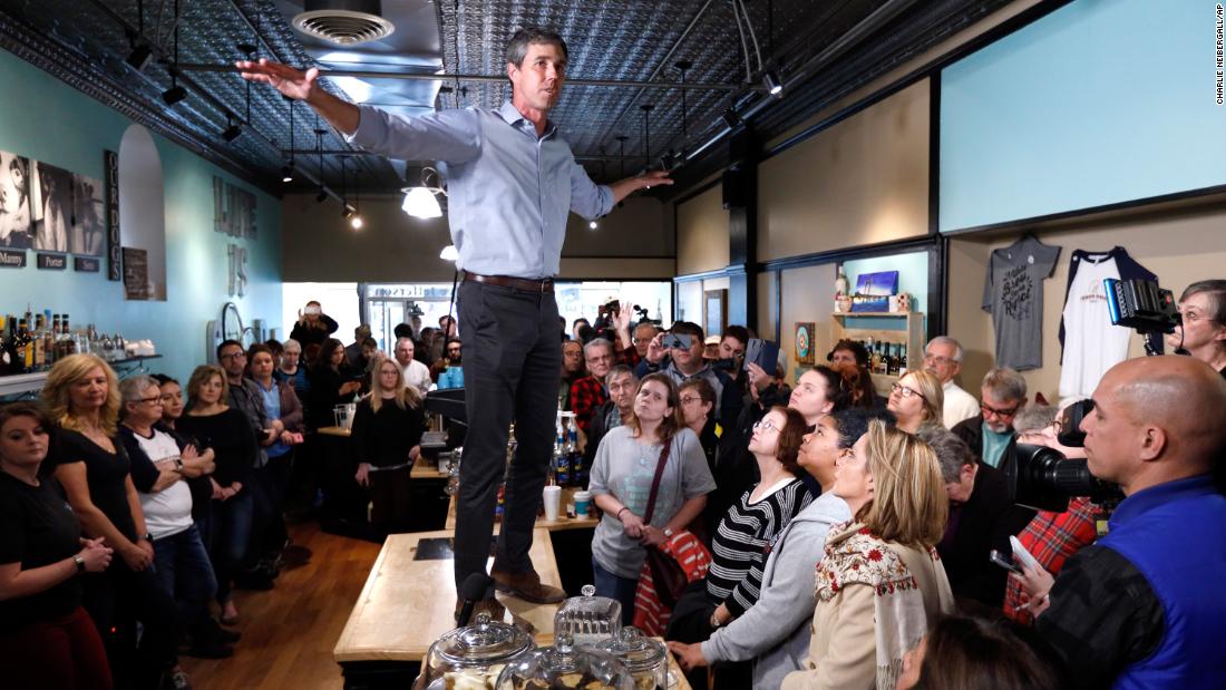 O&#39;Rourke speaks to residents of Burlington, Iowa, during a meet-and-greet event at the Beancounter Coffeehouse &amp;amp; Drinkery in March 2019. O&#39;Rourke announced that day that he would be running for president.