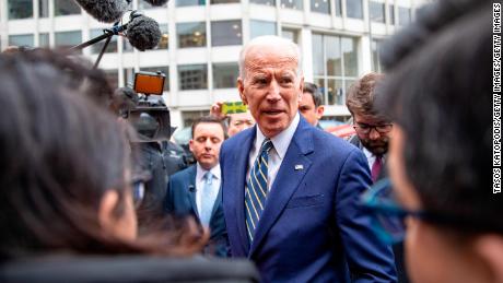 Former Vice President Joe Biden  speaks to the media at the International Brotherhood of Electrical Workers Construction and Maintenance conference on April 05, 2019 in Washington, DC. (Tasos Katopodis/Getty Images)