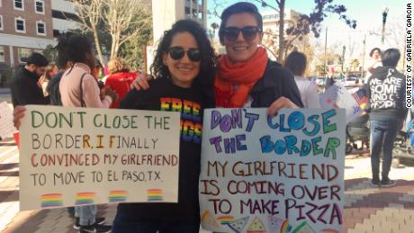 Gabriela Garcia and Sarah McGonigle shared their concerns about closing the border at a women&#39;s march in El Paso in January. 