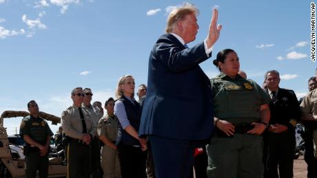 President Donald Trump speaks as he visits a new section of the border wall with Mexico in Calexico, Calif., Friday April 5, 2019. (AP Photo/Jacquelyn Martin)