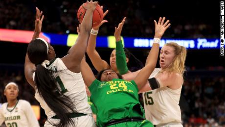 Baylor&#39;s defense, including this block by Kalani Brown on Ruthy Hebard, has the Bears in the championship game.