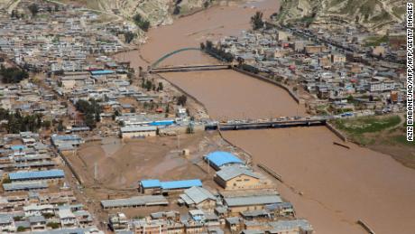 This picture shows a general view of the flooded city of Poldokhtar in the Lorestan province, on April 02, 2019. - Iranian emergency services were bracing for widespread flooding on April 3 with mass evacuations planned as extensive rainfalls in regions neighbouring Khuzestan converge on the oil-rich southwestern province. (Photo by Aziz Babanejad / TASNIM NEWS / AFP)        (Photo credit should read AZIZ BABANEJAD/AFP/Getty Images)