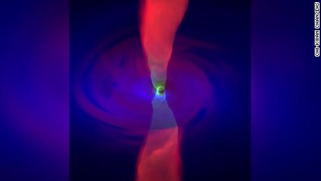 The EHT project released this simulation image showing the accretion flow around Sagittarius A