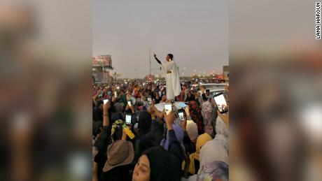 This photo of a woman chanting during a protest in Sudan&#39;s capital on April 8 has gone viral on social media.
