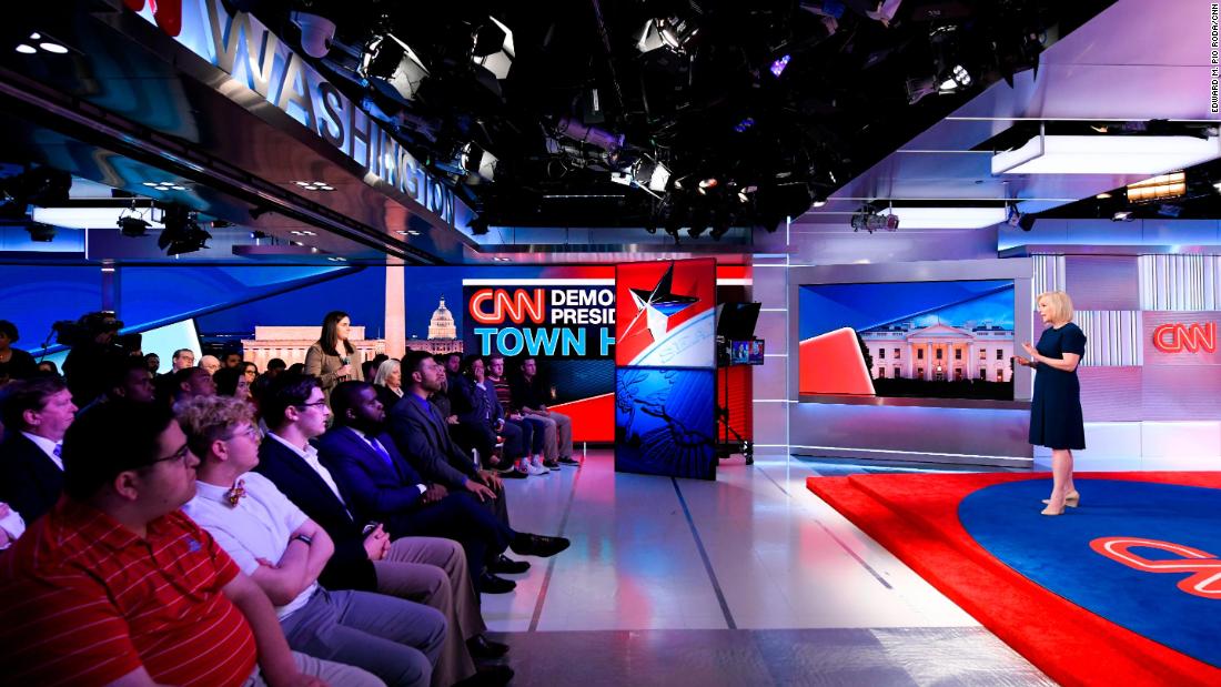 Gillibrand addresses a crowd in Washington during her CNN town hall in April 2019.