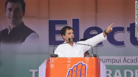 Rahul Gandhi, president of India&#39;s main opposition Congress party, at a public rally ahead of India&#39;s general elections in March 2019. 