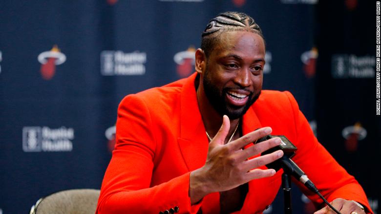 Dwyane Wade #3 of the Miami Heat addresses the media after his final regular season home game at American Airlines Arena on April 09, 2019 in Miami, Florida.