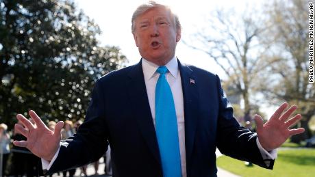 President Donald Trump speaks to members of the media on the South Lawn of the White House in Washington, before boarding Marine One helicopter, Wednesday, April 10, 2019. (AP Photo/Pablo Martinez Monsivais)