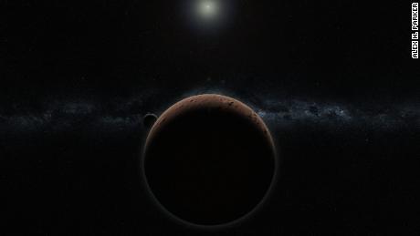 Artist&#39;s concept of 2007 OR10 -- the largest unnamed solar system object yet discovered -- and its moon.