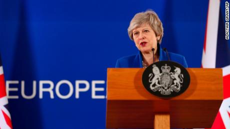 British Prime Minister Theresa May speaks during a media conference at the end of an EU summit in Brussels.