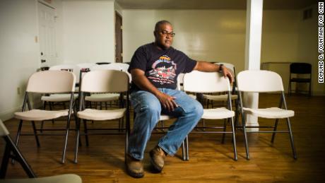 Ronald Milburn poses for a portrait at a masonic lodge where the Greater Union Baptist Church is currently holding services.