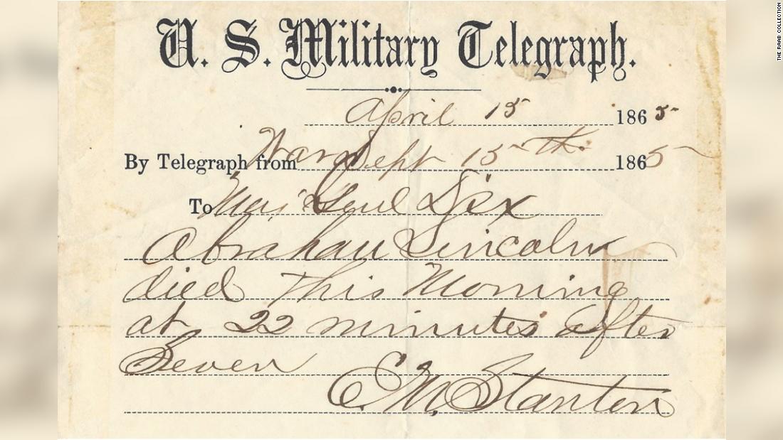 Telegram Announcing President Lincolns Death Goes On Auction Cnn 