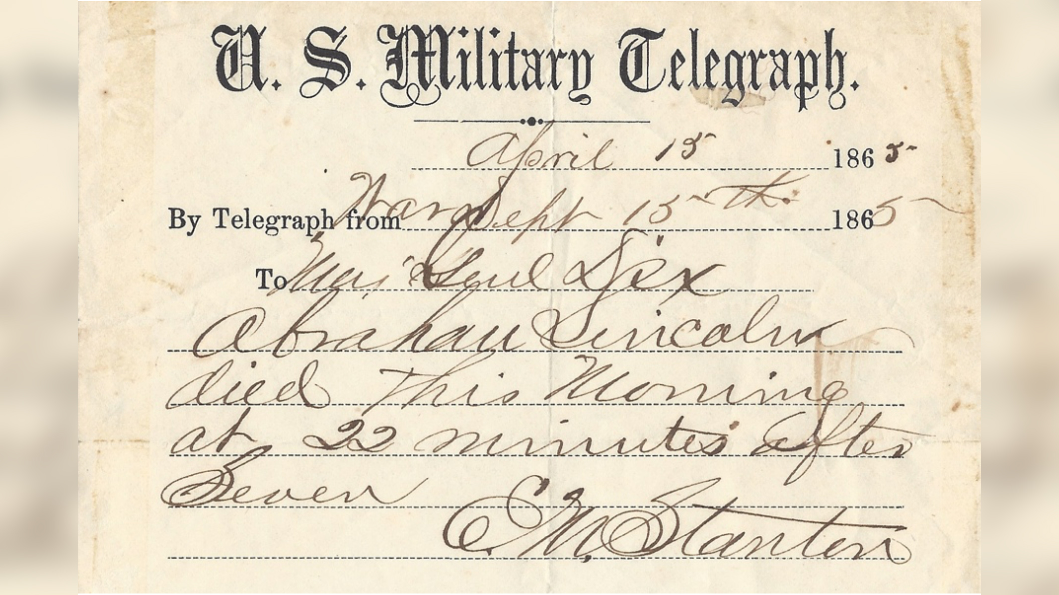 How many telegrams did lincoln send during the civil war Telegram Announcing President Lincoln S Death Goes On Auction Cnn
