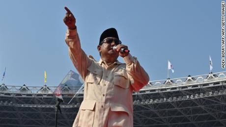 Indonesian presidential candidate Prabowo Subianto during a campaign rally at the Gelora Bung Karno stadium in Jakarta on April 7, 2019. 