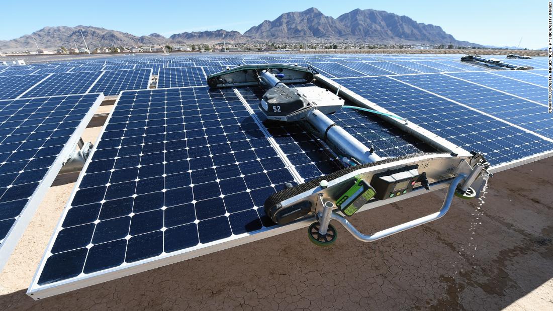 Nellis Air Force Base&#39;s solar initiative combines the 13.2-megawatt  Nellis Solar Star  and 15-megawatt Solar Array II Generating Station, allowing the base to be energy independent on sunny days &lt;a href=&quot;https://www.nvenergy.com/publish/content/dam/nvenergy/brochures_arch/about-nvenergy/our-company/power-supply/Nellis-Fact-Sheet.pdf&quot; target=&quot;_blank&quot;&gt;according Nevada Energy&lt;/a&gt;. Eight robots (pictured) clean the panels using 75% less water than manual methods -- and can clean all 43,000 within two days.