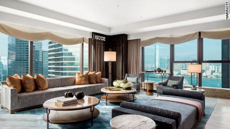 A suite at the St. Regis hotel in Hong Kong, where guests can contact butlers over messaging apps like WhatsApp and WeChat. 