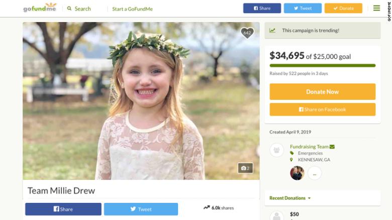 A GoFundMe page captured Saturday shows a photo of Millie Drew Kelly, who died after being shot on Monday.
