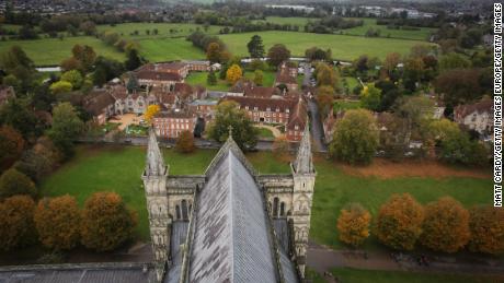 Salisbury, seen from the spire of the city&#39;s cathedral.