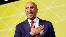 US Sen. Cory Booker greets the audience at a Conference of Mayors meeting in January 2019.
