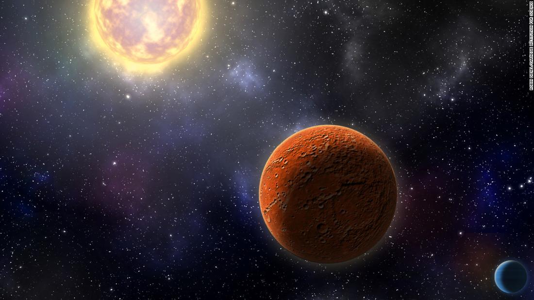 An artist&#39;s illustration of HD 21749c, the first Earth-size planet found by TESS, as well as its sibling, HD 21749b, a warm mini-Neptune.