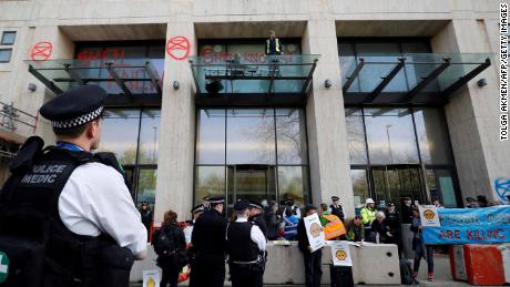 Demonstrators surround London&#39;s Shell Centre.