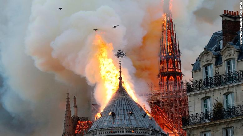 The cathedral was undergoing renovation work, the fire service said.