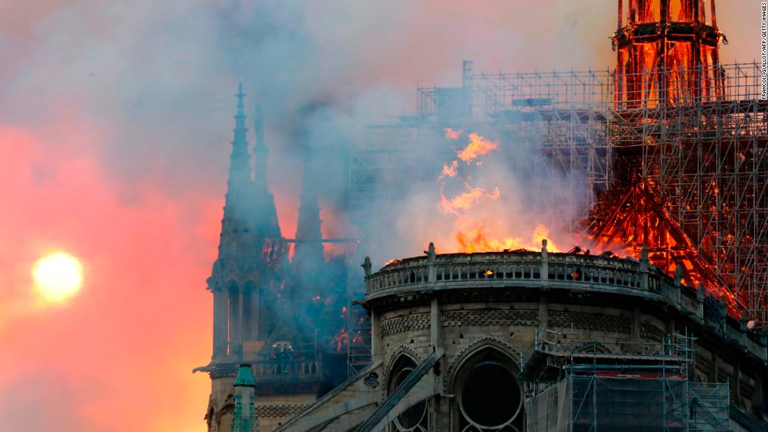 The roof of the cathedral burns.