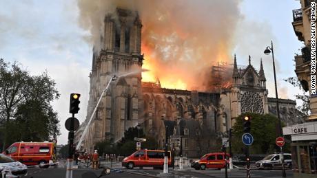 The Catholic cathedral founded in the 11th century caught fire on Monday.