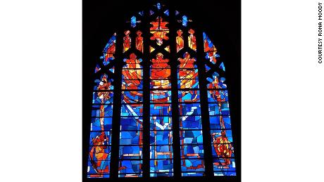 Rona Moody designed this stained glass in St Andrews Psalter Lane Church in the UK.