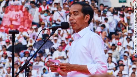 Indonesian President Joko Widodo at a rally at Jakarta&#39;s main stadium on April 13, 2019 in Jakarta.